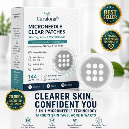 ✨Curalona® 2-in-1 Microneedle and Hydrocolloid Patch🍀 | Removes raised moles, acne, flat warts, and skin fibromas | Helps improve wrinkles, scars, and imperfections | Invisible patches for face and body