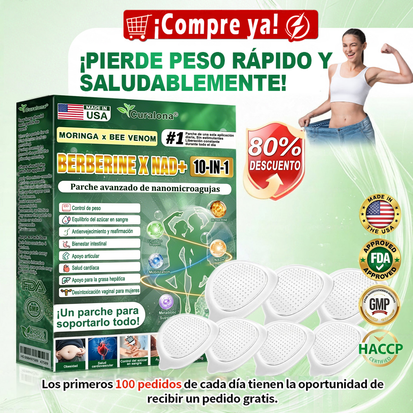 Tienda Oficial de EE. UU. 🇺🇸  | 🧑‍⚕️🩺 Curalona® Moringa · Berberina × NAD+ Parche nanomicron avanzado 10 en 1: resultados visibles en 2 días