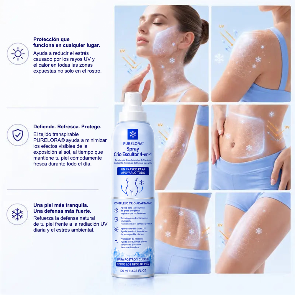 PURELORA® Bruma Cryo Sculpt 4 en 1 Tecnología de modelado de grasa adaptativo, enfriamiento inteligente, defensa de la piel y frescura.