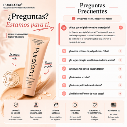 💖【Tienda Oficial】PURELORA® AdaptaShade Foundation — Base de maquillaje con cuidado de la piel que se adapta al tono