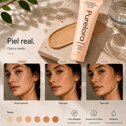 💖【Tienda Oficial】PURELORA® AdaptaShade Foundation — Base de maquillaje con cuidado de la piel que se adapta al tono