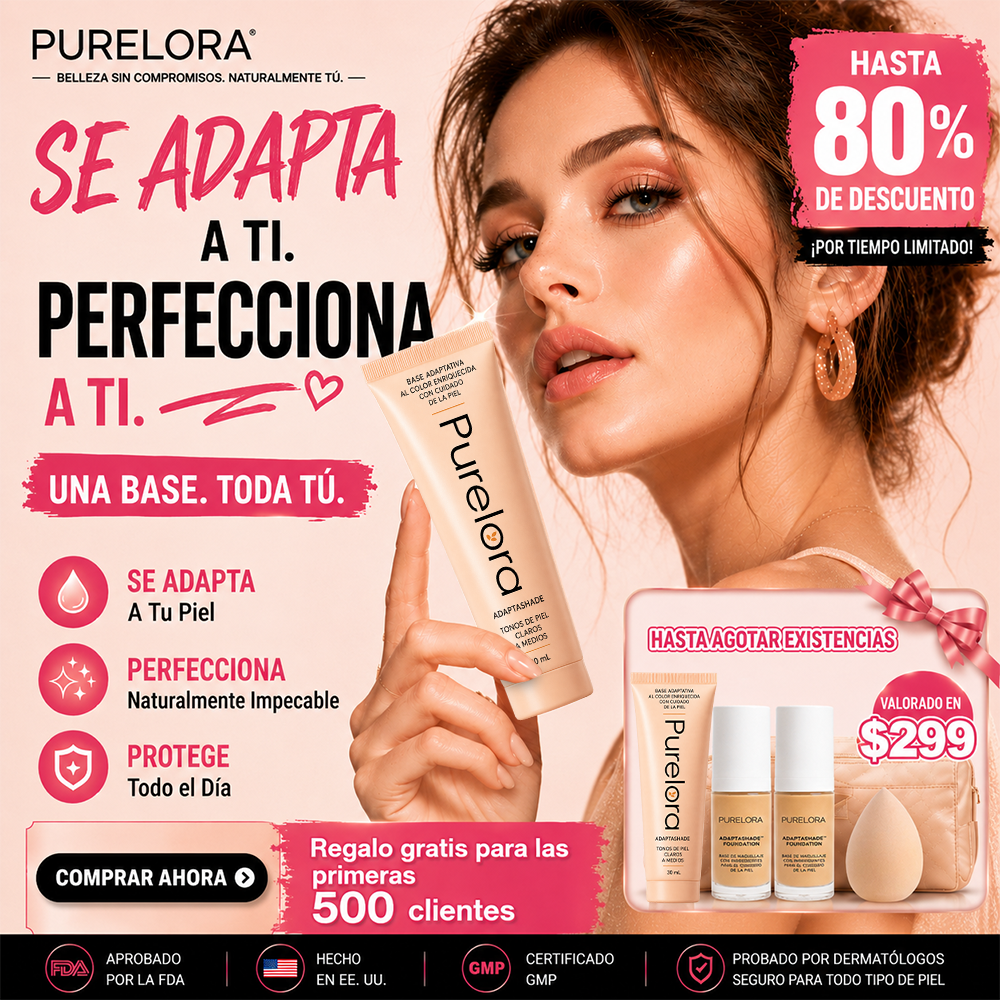 💖【Tienda Oficial】PURELORA® AdaptaShade Foundation — Base de maquillaje con cuidado de la piel que se adapta al tono
