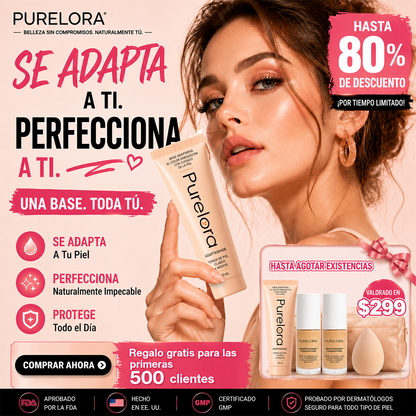 💖【Tienda Oficial】PURELORA® AdaptaShade Foundation — Base de maquillaje con cuidado de la piel que se adapta al tono