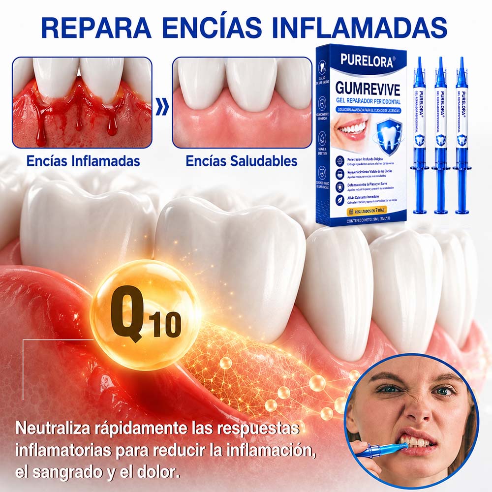 🦷𝐏𝐔𝐑𝐄𝐋𝐎𝐑𝐀® Gel de reparación periodontal GumRevive (para encías sangrantes, retracción de encías y dientes flojos)