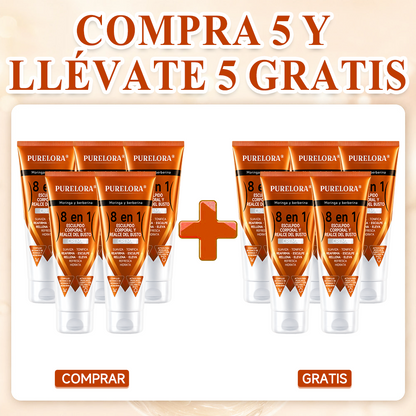 Tienda oficial de la marca | Crema PURELORA® de Moringa y Berberina 8 en 1 para esculpir el cuerpo y dar volumen al busto: Suaviza · Reafirma · Tonifica · Esculpe · Refresca · Hidrata · Aporta volumen · Eleva