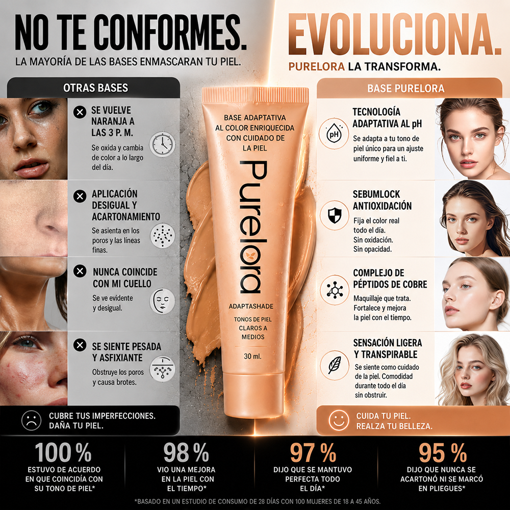 💖【Tienda Oficial】PURELORA® AdaptaShade Foundation — Base de maquillaje con cuidado de la piel que se adapta al tono