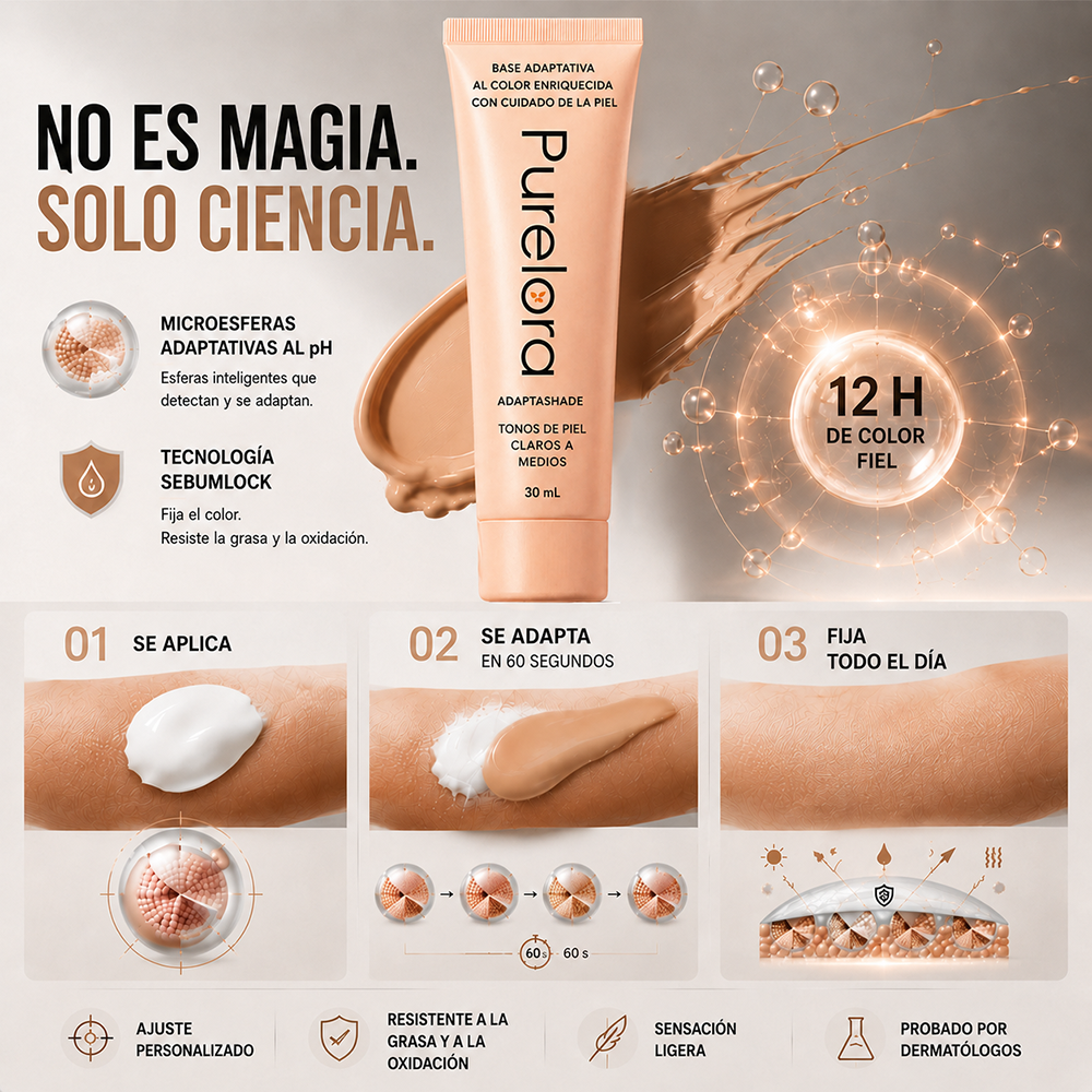 💖【Tienda Oficial】PURELORA® AdaptaShade Foundation — Base de maquillaje con cuidado de la piel que se adapta al tono