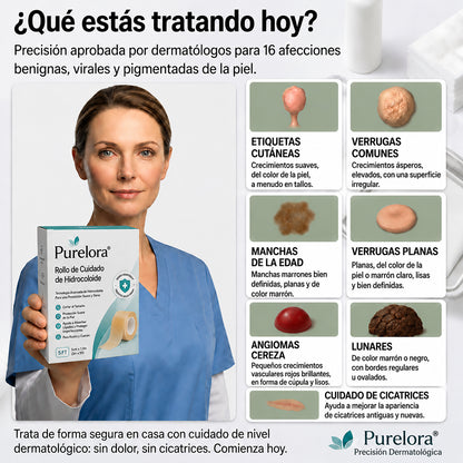 Soporte de belleza orgánico |✅💎 Purelora® Rollo de cuidado hidrocoloide 6 en 1: cuidado del acné, control de la grasa, marcas posteriores a imperfecciones, cuidado de cicatrices, protección visible contra manchas y cuidado de los poros.